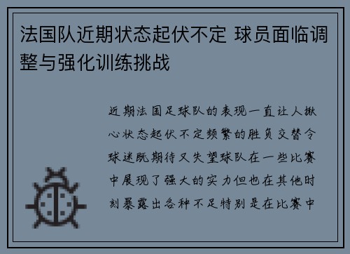 法国队近期状态起伏不定 球员面临调整与强化训练挑战